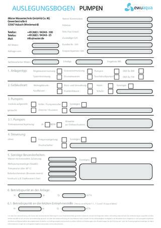 Auslegungsbogen Pumpen